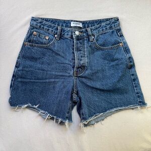 PARKE DENIM LONG BAGGY SHORTS IN MEDIUM WASH SIZE 24